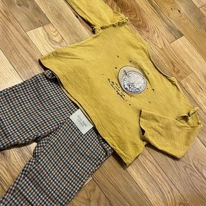 18-24 month Zara baby kids plaid pants and mustard long sleeve tee set